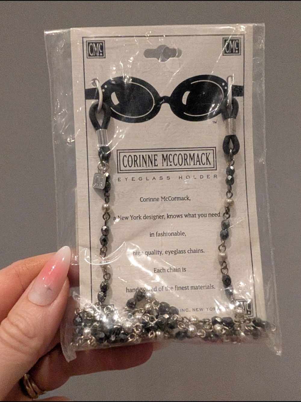 Corinne McCormick Silver and Black Eyeglass Holder Chain